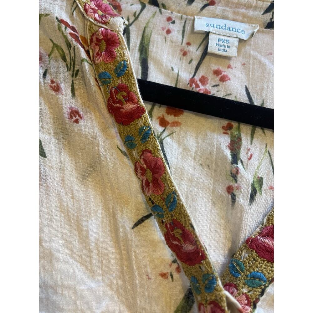 Sundance Smocked Festival Floral Embroidered Boho Peasant Cotton Dress PXS - Picture 4 of 7